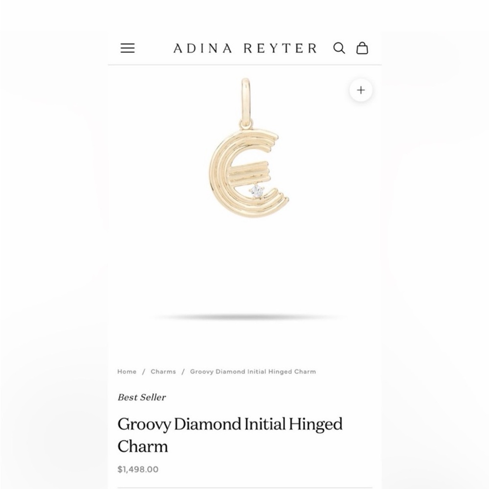 Adina Reyter Groovy Gold Diamond Initial Pendant (E)